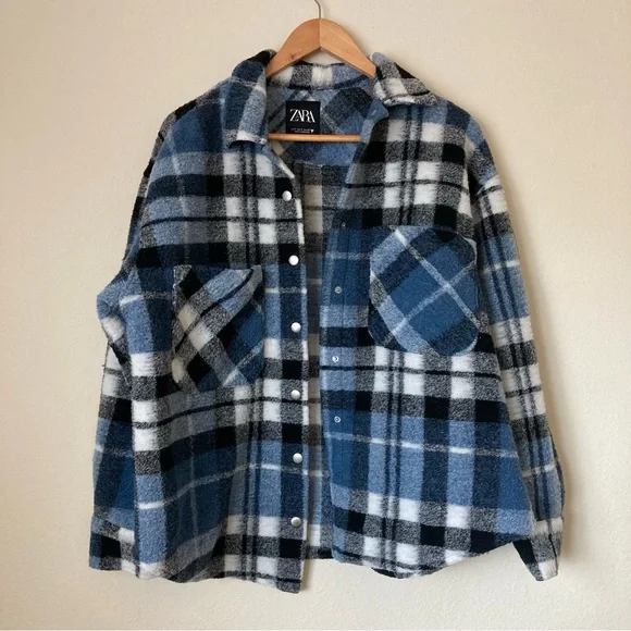 Zara Blue and White Plaid Utility Jacket - Picture 3 of 8